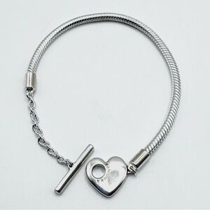 Pandora Moments Heart T-Bar Snake Chain Sterling Silver Toggle Bracelet